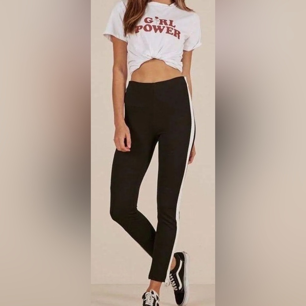 Showpo black pants with white stripe